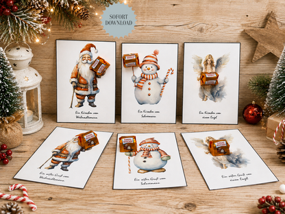 Weihnachten, Geschenk, Karten mit Pralinen, kleine Aufmerksamkeit, Druckvorlage, PDF-Datei