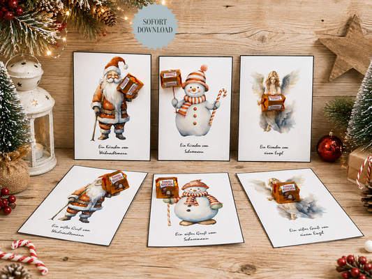 Weihnachten, Geschenk, Karten mit Pralinen, kleine Aufmerksamkeit, Druckvorlage, PDF-Datei