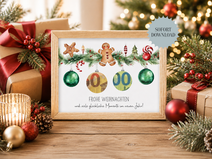 Geldgeschenk Weihnachten, Weihnachtskugeln , Druckvorlage, Geschenk,  Sofort-Download, Last-Minute-Geschenk, PDF-Datei