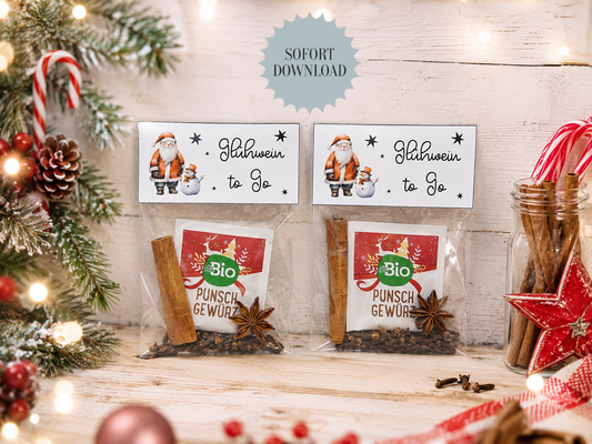 Weihnachten Tüten, Glühwein to Go, kleine Aufmerksamkeit, Druckvorlage, PDF-Datei