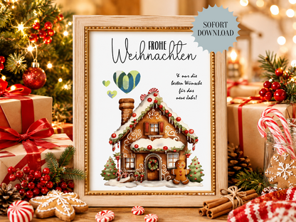 Geldgeschenk Weihnachten, Lebkuchenhaus, Druckvorlage, Geschenk,  Sofort-Download, Last-Minute-Geschenk, PDF-Datei