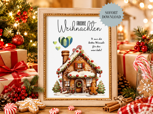 Geldgeschenk Weihnachten, Lebkuchenhaus, Druckvorlage, Geschenk,  Sofort-Download, Last-Minute-Geschenk, PDF-Datei