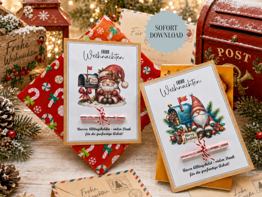 Geldgeschenk Postbote, Postbotin, Karte, Weihnachten, Druckvorlage, Geschenk, Sofort-Download, Last-Minute-Geschenk, PDF