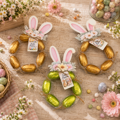 Geschenk zu Ostern, Hasenohren und Geschenkanhänger, Osterschokokränze, kleine Aufmerksamkeit, Druckvorlage, Sofort-Download,  Last-Minute-Geschenk, PDF-Datei