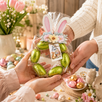 Geschenk zu Ostern, Hasenohren und Geschenkanhänger, Osterschokokränze, kleine Aufmerksamkeit, Druckvorlage, Sofort-Download,  Last-Minute-Geschenk, PDF-Datei