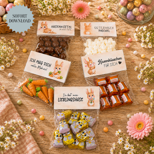 Geschenk zu Ostern, Oster-Tütchen, Schilder, kleine Aufmerksamkeit, Druckvorlage, Sofort-Download,  Last-Minute-Geschenk, PDF-Datei