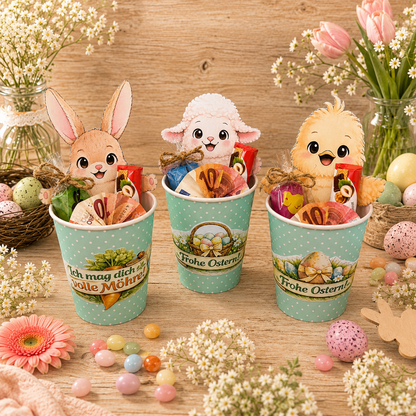 Geschenk zu Ostern, Becher-Banderole, Oster-Figuren, kleine Aufmerksamkeit, Druckvorlage, Sofort-Download,  Last-Minute-Geschenk, PDF-Datei
