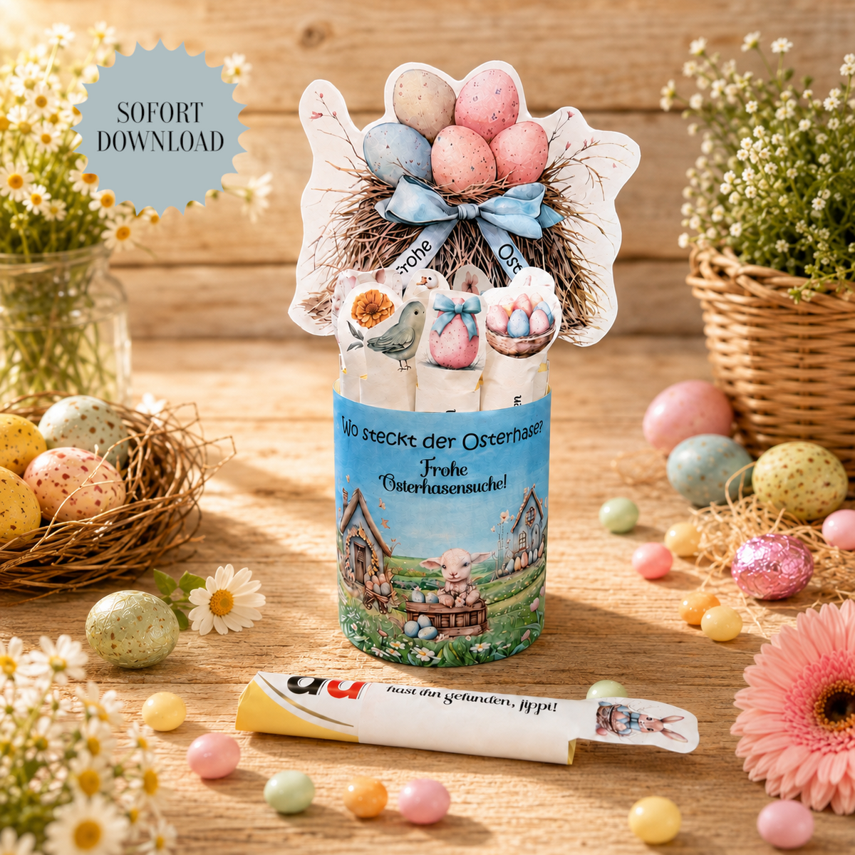 Geschenk zu Ostern, Duplo-Banderole, für 10er Duplo-Packung, Osterhasensuche, kleine Aufmerksamkeit, Druckvorlage, Sofort-Download,  Last-Minute-Geschenk, PDF-Datei