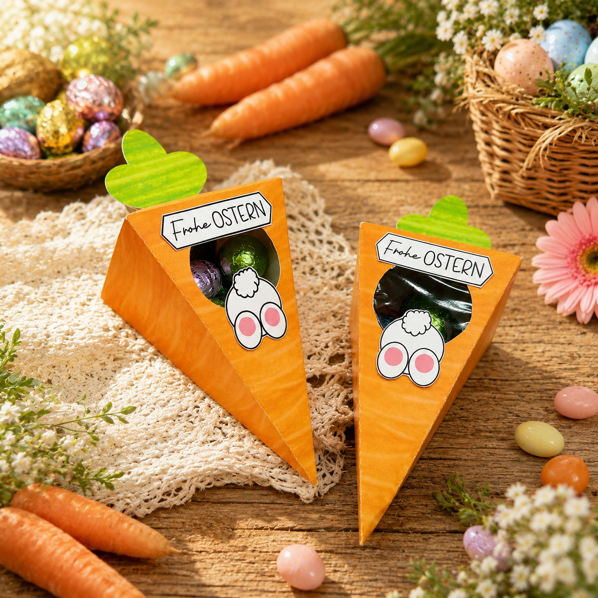 Geschenk zu Ostern, Karotten-Geschenkbox, kleine Aufmerksamkeit, Druckvorlage, Sofort-Download,  Last-Minute-Geschenk, PDF-Datei