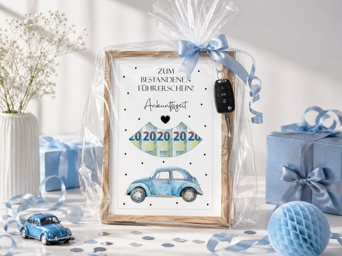Geldgeschenk zum bestandenen Führerschein, 18. Geburtstag, Druckvorlage,  Geschenk, Parkscheibe, Last-Minute-Geschenk, Sofort-Download, PDF-Datei
