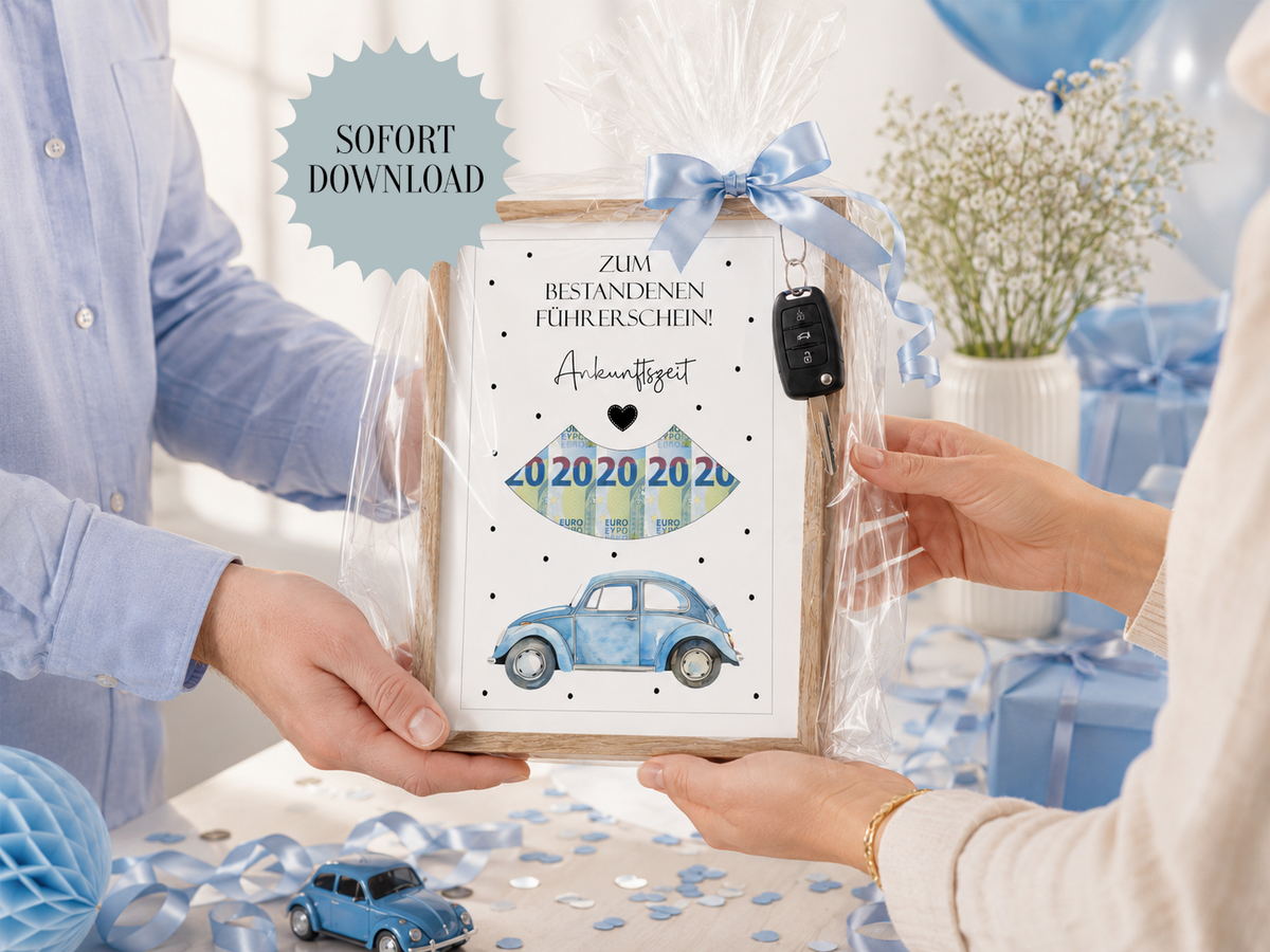 Geldgeschenk zum bestandenen Führerschein, 18. Geburtstag, Druckvorlage,  Geschenk, Parkscheibe, Last-Minute-Geschenk, Sofort-Download, PDF-Datei
