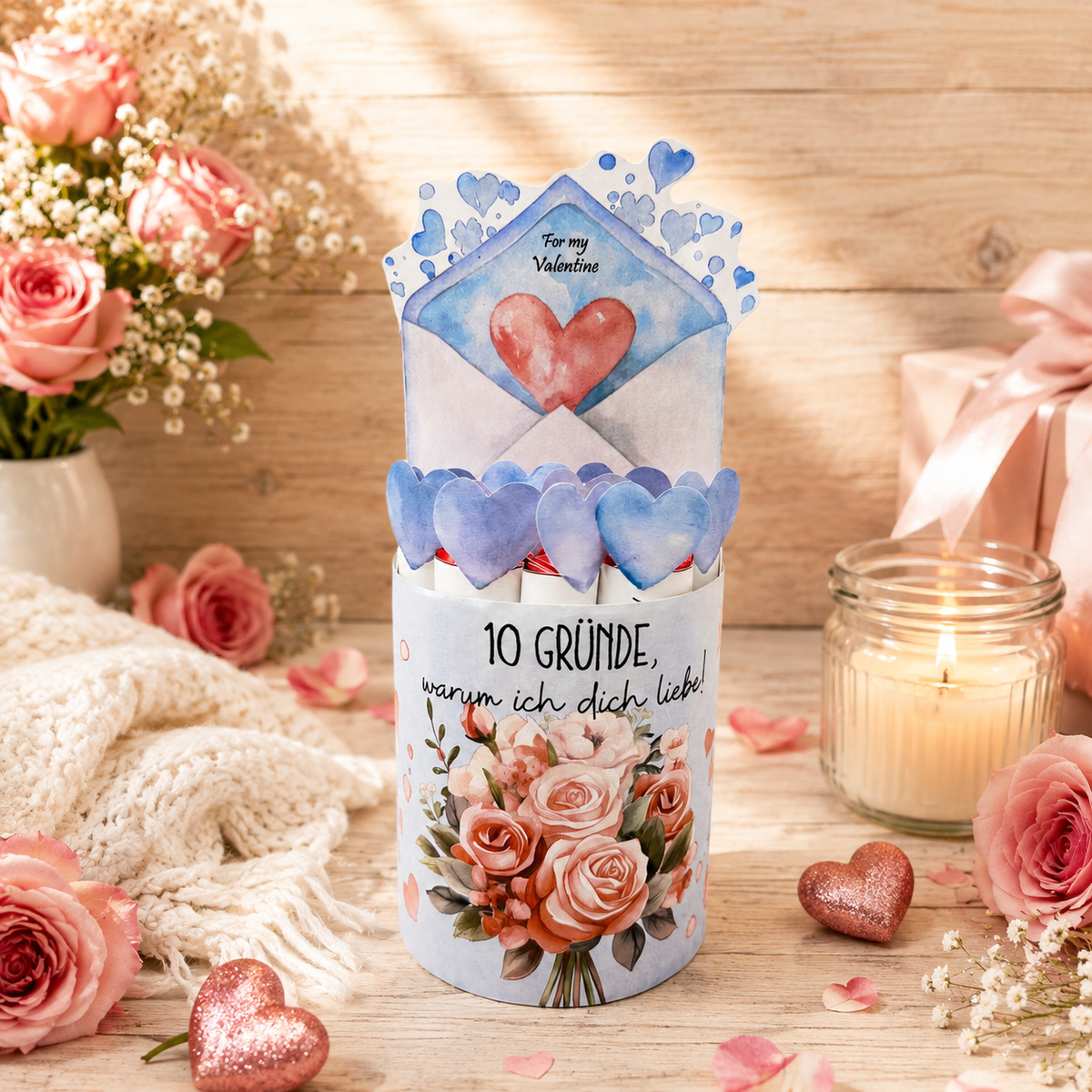 Valentinstag Geschenk, 10 Liebesgründe, Banderolen für Duplo, blaue und rosa Variante, Druckvorlage, Sofort-Download,  Last-Minute-Geschenk, PDF-Datei