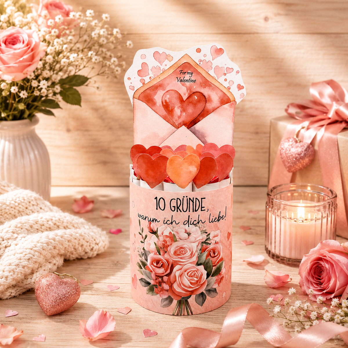 Valentinstag Geschenk, 10 Liebesgründe, Banderolen für Duplo, blaue und rosa Variante, Druckvorlage, Sofort-Download,  Last-Minute-Geschenk, PDF-Datei