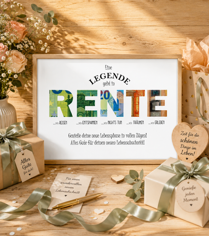 Geschenk Rente, Pension, Geldgeschenk, Druckvorlage, Sofort-Download,  PDF-Datei