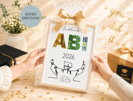 Gratulation zum bestandenen Abitur, 2026, Geschenk für die Abschlussprüfung, Abitur, Geldgeschenk, Druckvorlage, PDF-Datei, "Ich"