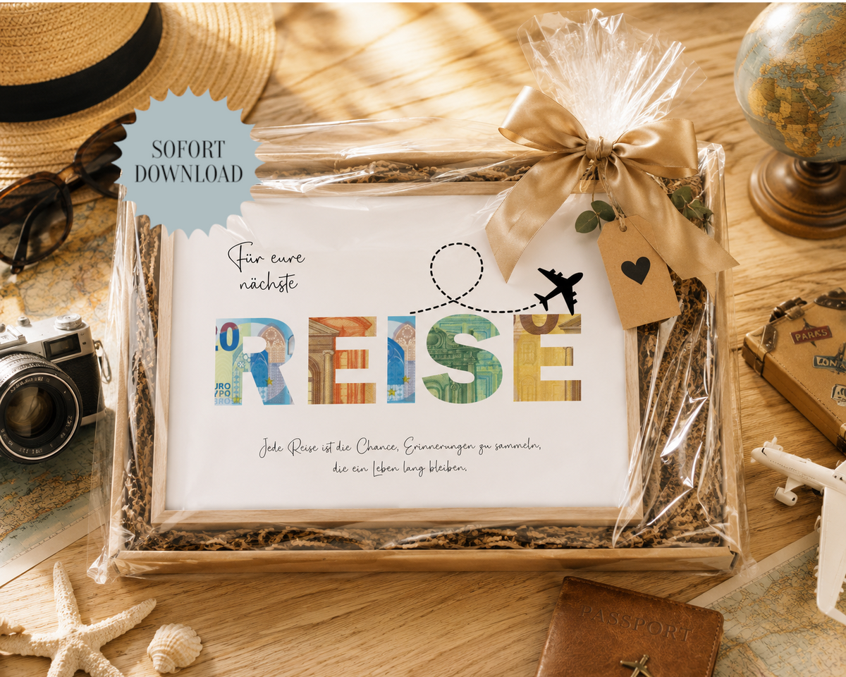 Geschenk für "eure" nächste Reise, Urlaub, Geldgeschenk, Geburtstag,  Druckvorlage, Sofort-Download, PDF-Datei