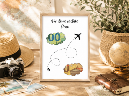 Geschenk für die nächste Reise, Urlaub, Geldgeschenk, Geburtstag,  Druckvorlage, Sofort-Download, PDF-Datei