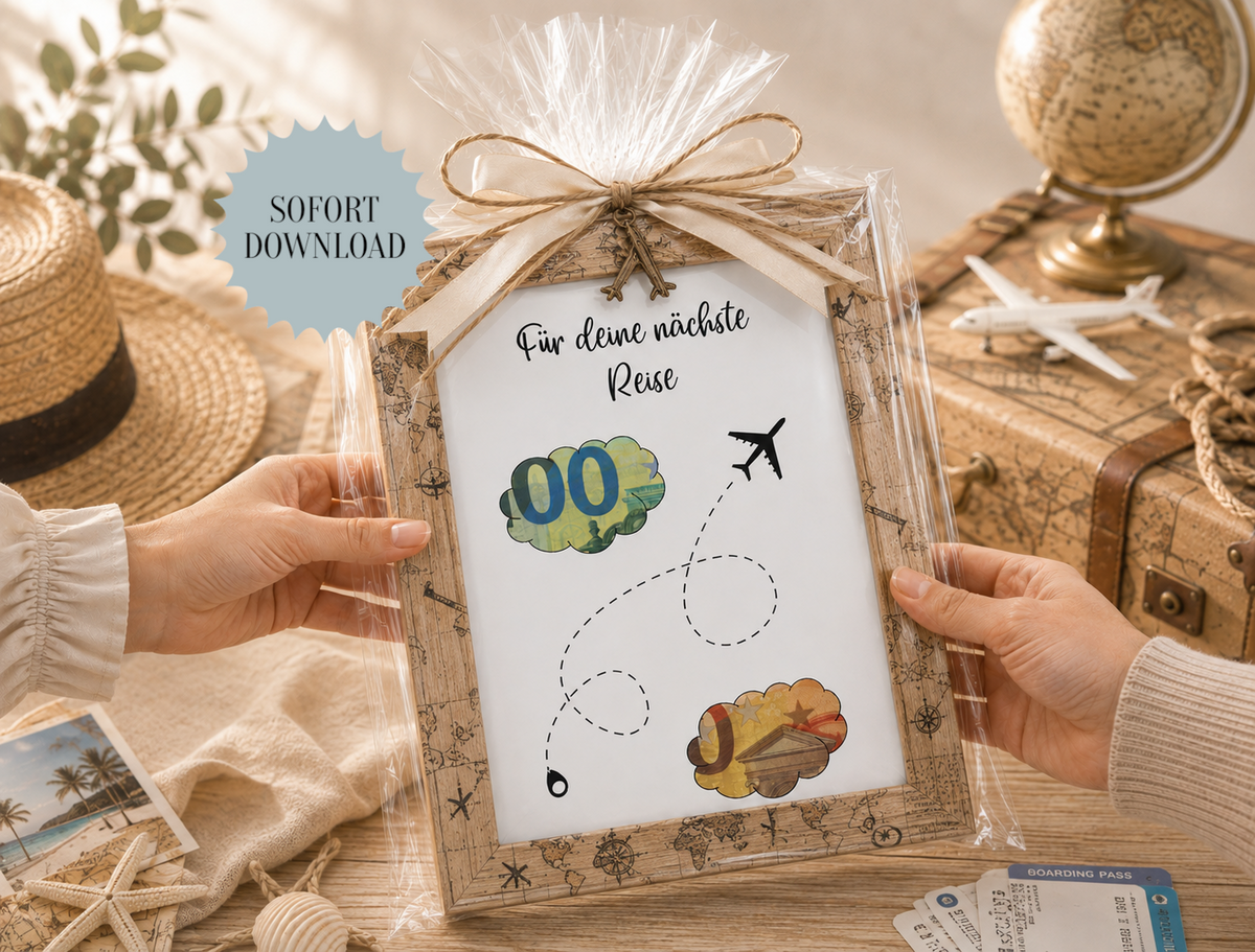 Geschenk für die nächste Reise, Urlaub, Geldgeschenk, Geburtstag,  Druckvorlage, Sofort-Download, PDF-Datei