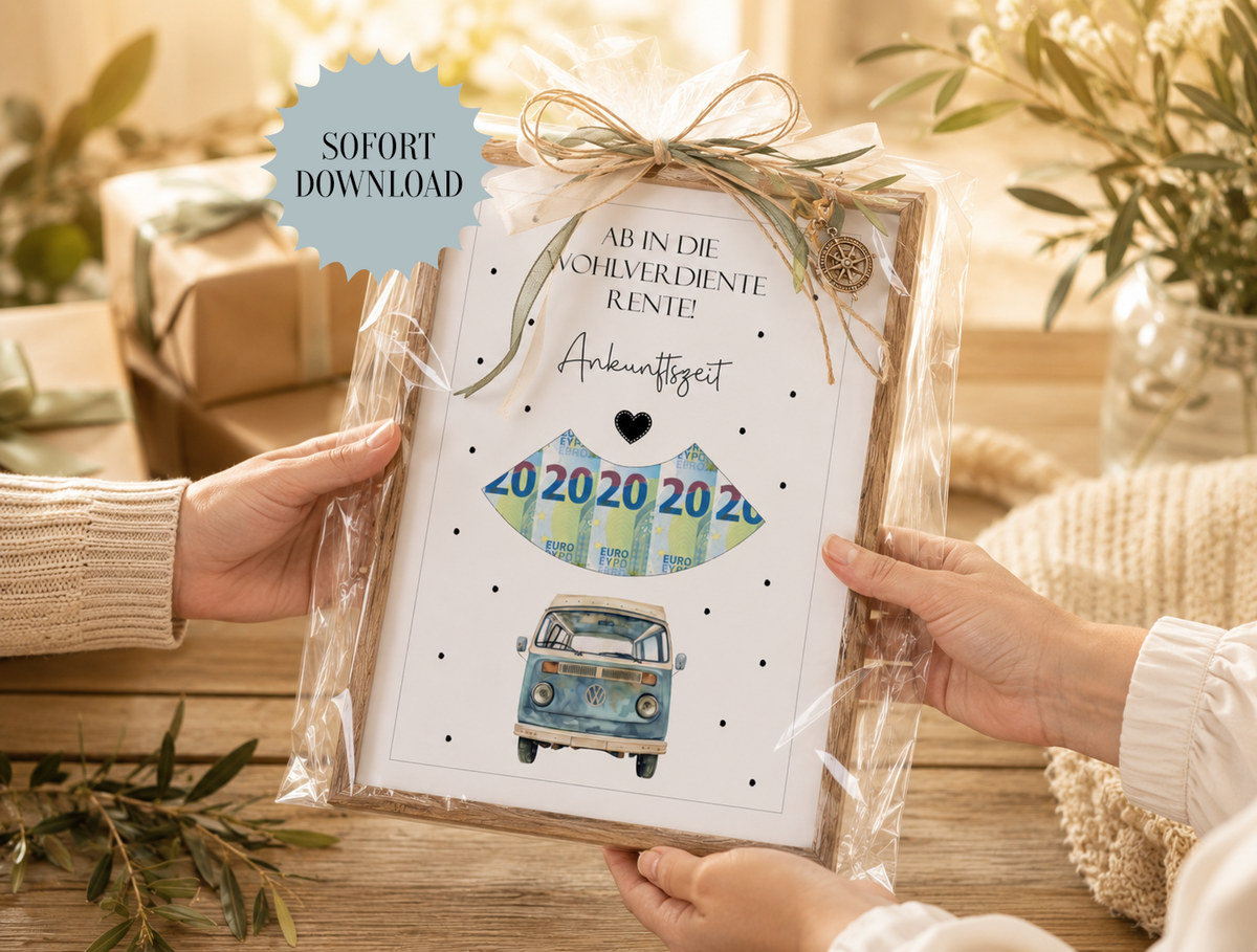 Geldgeschenk zur Rente, Ruhestand, Parkscheibe, Geschenk, Druckvorlage,  Sofort-Download, PDF-Datei