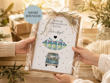 Geldgeschenk zur Rente, Ruhestand, Parkscheibe, Geschenk, Druckvorlage,  Sofort-Download, PDF-Datei