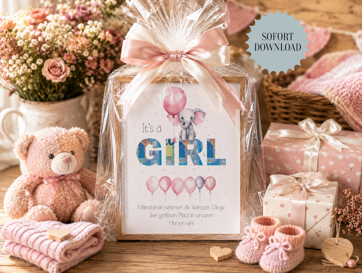 Geldgeschenk Babyparty, Geburt, Mädchen, Druckvorlage, Geschenk, Sofort Download, Last-Minute-Geschenk, PDF-Datei