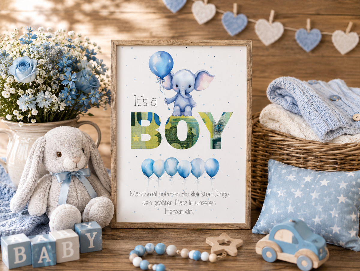 Geldgeschenk Babyparty, Geburt, Junge, Druckvorlage, Geschenk, Sofort Download, Last-Minute-Geschenk, PDF-Datei