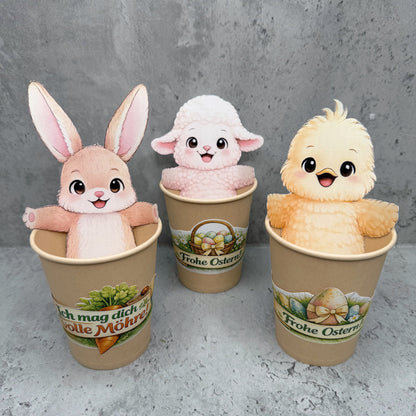 Geschenk zu Ostern, Becher-Banderole, Oster-Figuren, kleine Aufmerksamkeit, Druckvorlage, Sofort-Download,  Last-Minute-Geschenk, PDF-Datei