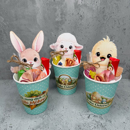 Geschenk zu Ostern, Becher-Banderole, Oster-Figuren, kleine Aufmerksamkeit, Druckvorlage, Sofort-Download,  Last-Minute-Geschenk, PDF-Datei