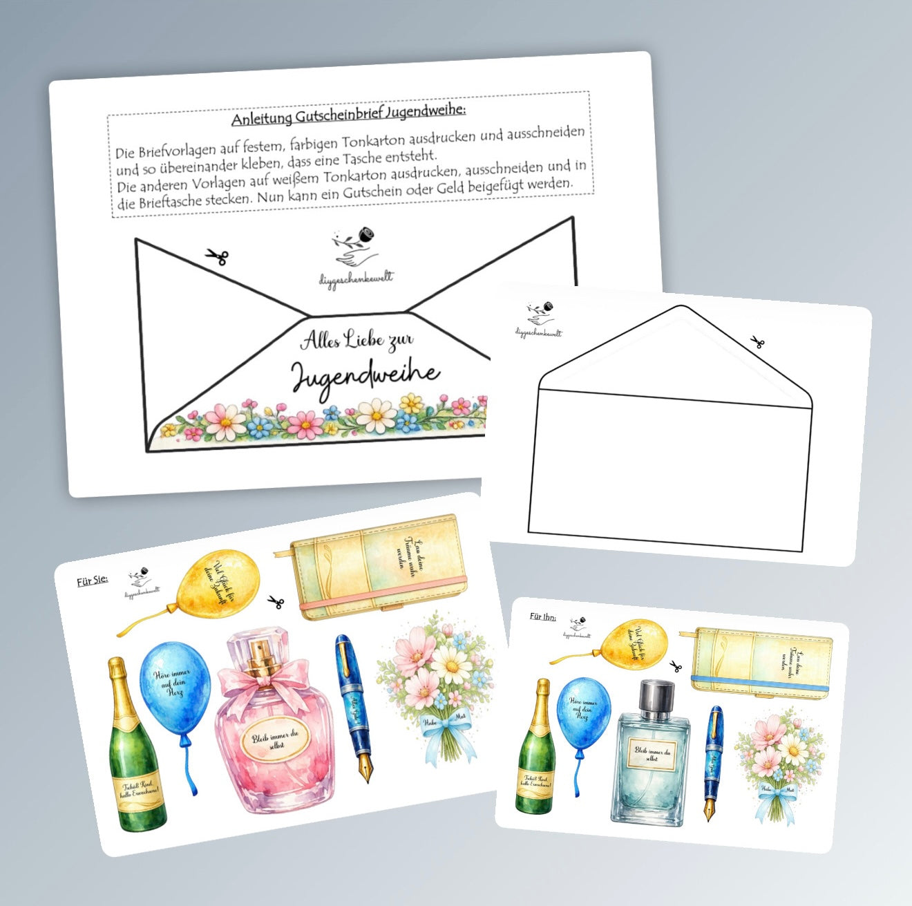 Geschenk zur Jugendweihe, Geldgeschenk, Gutscheingeschenk, männliche und weibliche Varinte, kleine Aufmerksamkeit, Druckvorlage, Sofort-Download,  Last-Minute-Geschenk, PDF-Datei