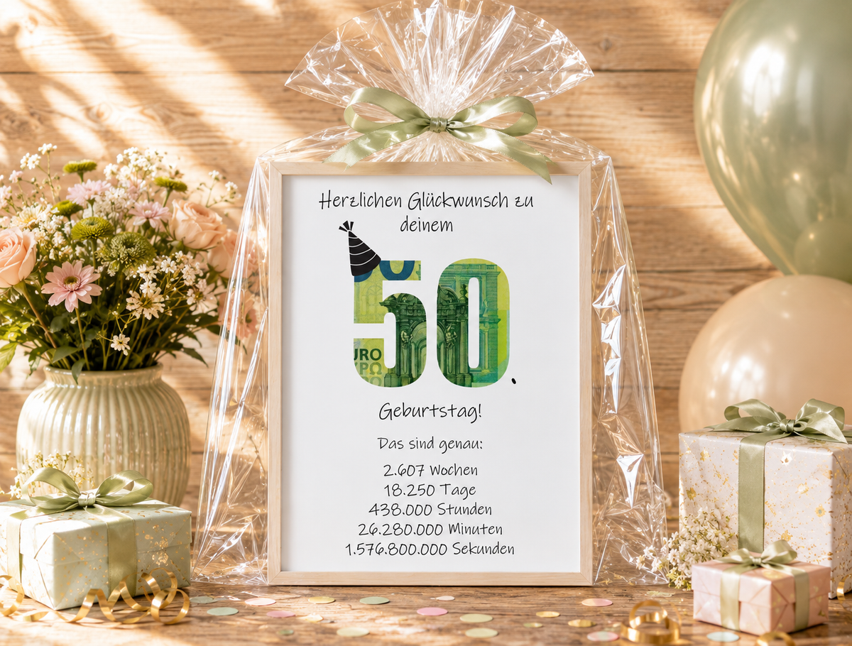 Geldgeschenk 50. Geburtstag, Geschenk, Druckvorlage, Sofort-Download,  Last-Minute-Geschenk, PDF-Datei