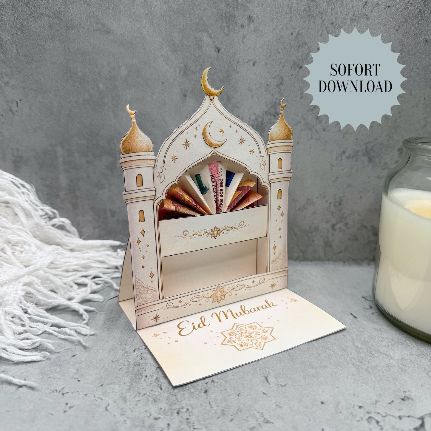 Geschenk zum Zuckerfest, Eid Mubarak, 3D-Karte, Druckvorlage, Sofort-Download,  Last-Minute-Geschenk, PDF-Datei