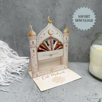 Geschenk zum Zuckerfest, Eid Mubarak, 3D-Karte, Druckvorlage, Sofort-Download,  Last-Minute-Geschenk, PDF-Datei