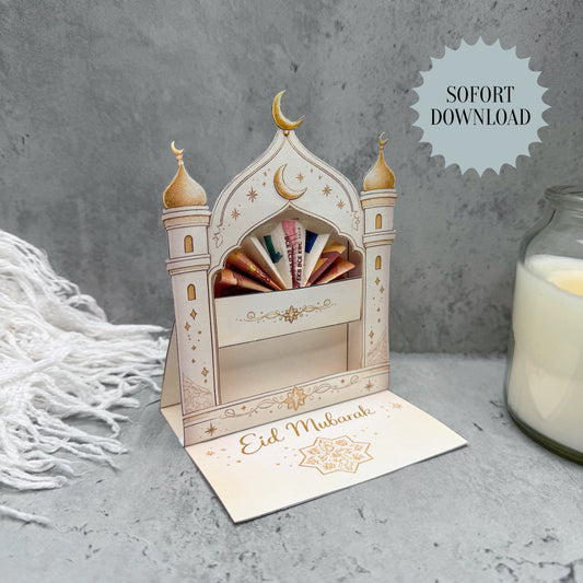 Geschenk zum Zuckerfest, Eid Mubarak, 3D-Karte, Druckvorlage, Sofort-Download,  Last-Minute-Geschenk, PDF-Datei
