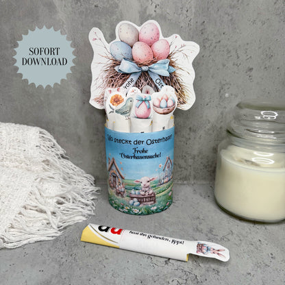 Geschenk zu Ostern, Duplo-Banderole, für 10er Duplo-Packung, Osterhasensuche, kleine Aufmerksamkeit, Druckvorlage, Sofort-Download,  Last-Minute-Geschenk, PDF-Datei