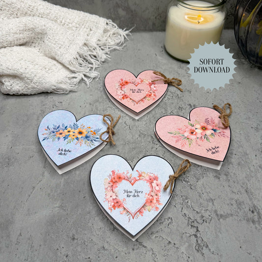 Valentinstag Geschenk, kleine Herzen, Druckvorlage, Sofort-Download,  Last-Minute-Geschenk, PDF-Datei
