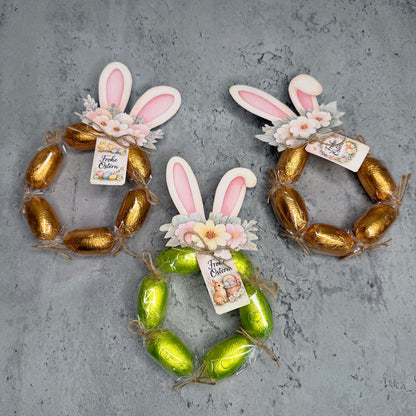 Geschenk zu Ostern, Hasenohren und Geschenkanhänger, Osterschokokränze, kleine Aufmerksamkeit, Druckvorlage, Sofort-Download,  Last-Minute-Geschenk, PDF-Datei