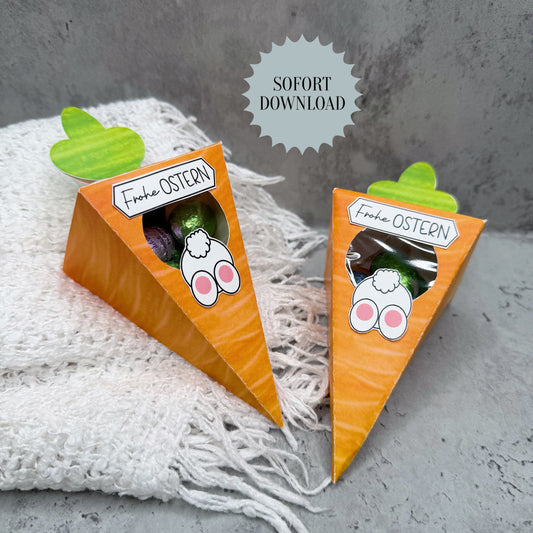 Geschenk zu Ostern, Karotten-Geschenkbox, kleine Aufmerksamkeit, Druckvorlage, Sofort-Download,  Last-Minute-Geschenk, PDF-Datei