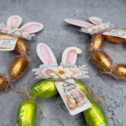 Geschenk zu Ostern, Hasenohren und Geschenkanhänger, Osterschokokränze, kleine Aufmerksamkeit, Druckvorlage, Sofort-Download,  Last-Minute-Geschenk, PDF-Datei
