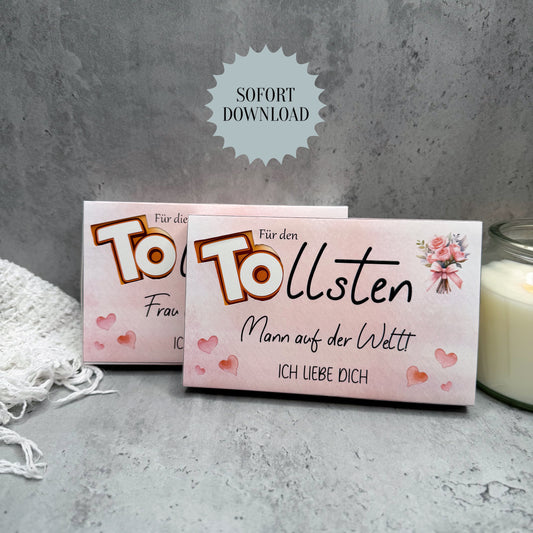 Valentinstag Geschenk, Toffifee, für den/die beste/n Frau/Mann auf der Welt, Druckvorlage, Sofort-Download,  Last-Minute-Geschenk, PDF-Datei