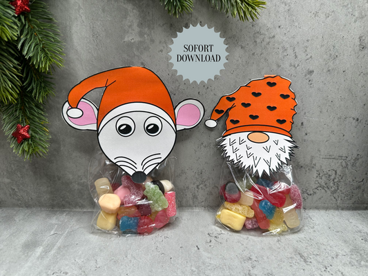 Süßigkeitentüte Weihnachten, Wichtel und Maus, Druckvorlage, Geschenk, Sofort-Download, Last-Minute-Geschenk, PDF-Datei