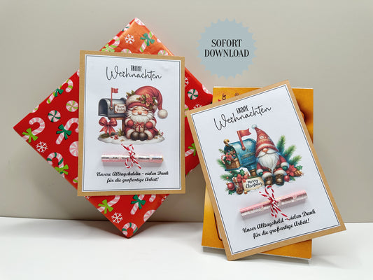 Geldgeschenk Postbote, Postbotin, Karte, Weihnachten, Druckvorlage, Geschenk, Sofort-Download, Last-Minute-Geschenk, PDF