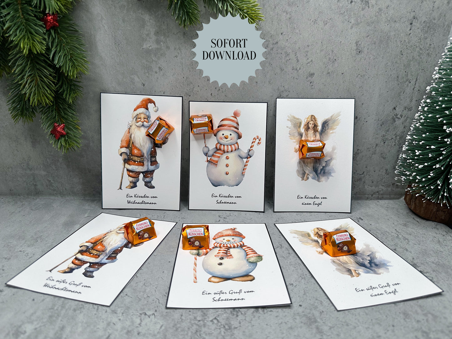 Weihnachten, Geschenk, Karten mit Pralinen, kleine Aufmerksamkeit, Druckvorlage, PDF-Datei