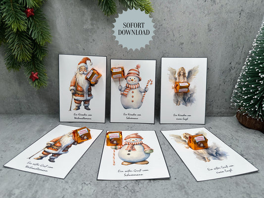 Weihnachten, Geschenk, Karten mit Pralinen, kleine Aufmerksamkeit, Druckvorlage, PDF-Datei