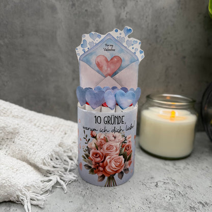 Valentinstag Geschenk, 10 Liebesgründe, Banderolen für Duplo, blaue und rosa Variante, Druckvorlage, Sofort-Download,  Last-Minute-Geschenk, PDF-Datei