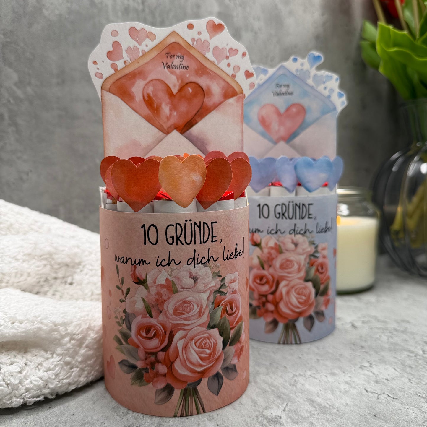 Valentinstag Geschenk, 10 Liebesgründe, Banderolen für Duplo, blaue und rosa Variante, Druckvorlage, Sofort-Download,  Last-Minute-Geschenk, PDF-Datei