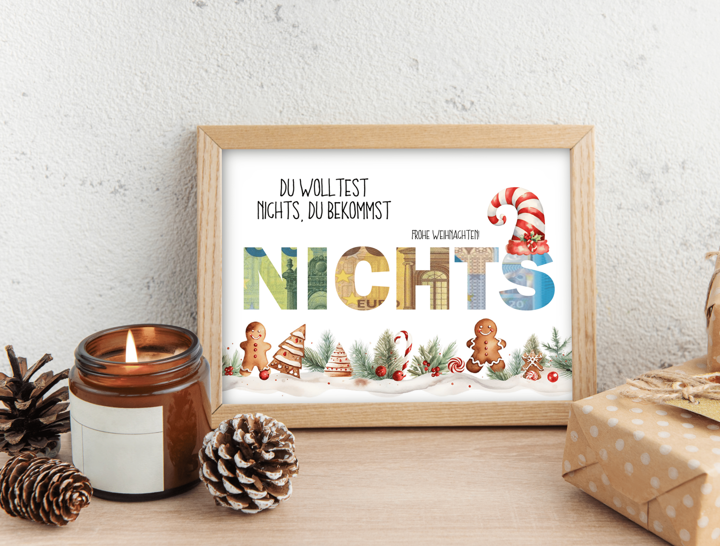 Geldgeschenk Weihnachten, Nichts, kein Wunsch, Druckvorlage, Geschenk, Sofort-Download, Last-Minute-Geschenk, PDF
