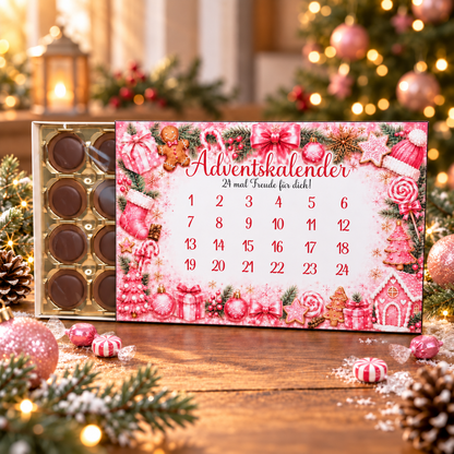 Pinke Adventskalender, 3er-Paket, Kinderriegel-, Toffifee und Glas-Banderole, Weihnachtsgeschenk, kleine Aufmerksamkeit, Druckvorlage, PDF-Datei