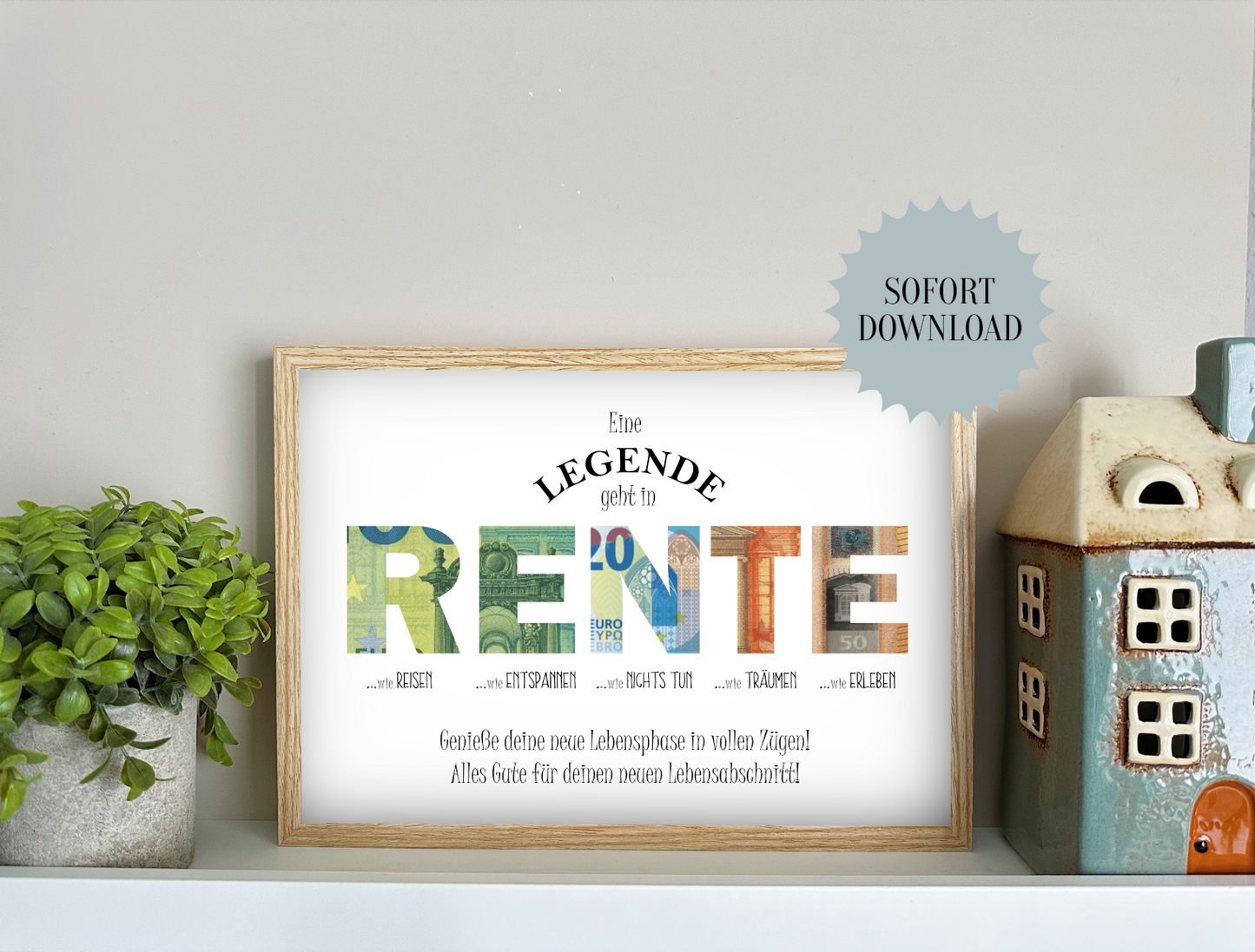 Geschenk Rente, Pension, Geldgeschenk, Druckvorlage, Sofort-Download,  PDF-Datei