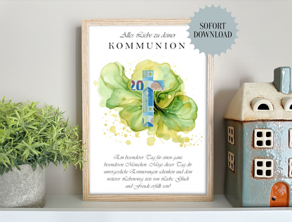 Geschenk zur Kommunion, Geldgeschenk, Druckvorlage, Sofort-Download,  PDF-Datei