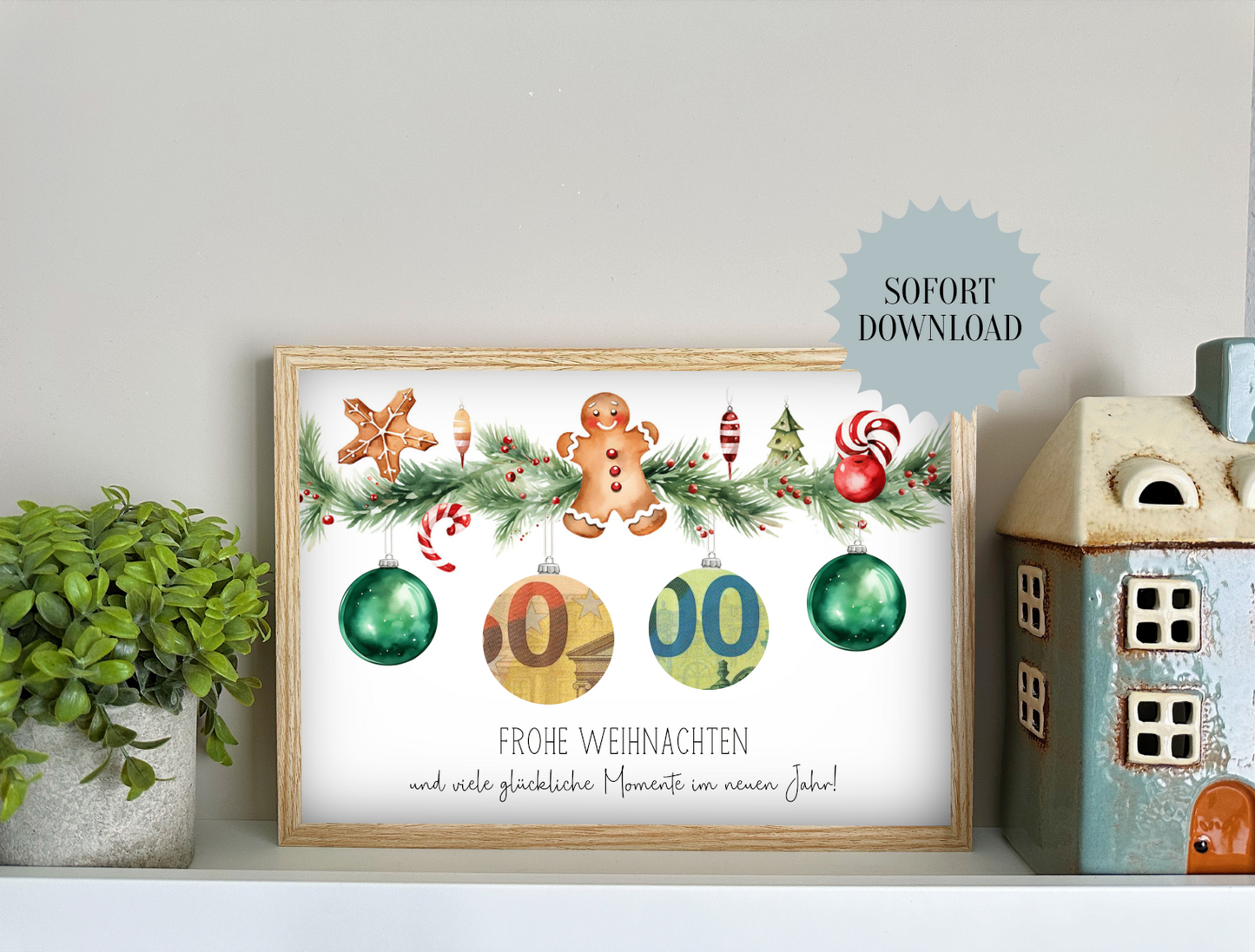 Geldgeschenk Weihnachten, Weihnachtskugeln , Druckvorlage, Geschenk,  Sofort-Download, Last-Minute-Geschenk, PDF-Datei
